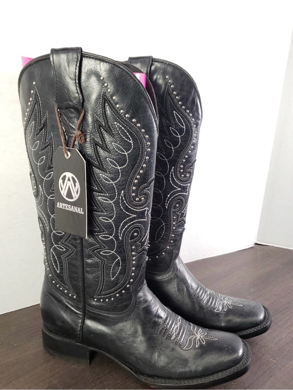 Artesanal Black Leather Western Cowboy Boots